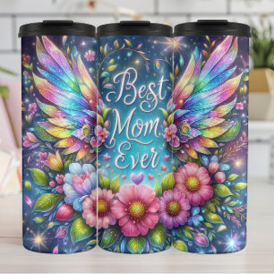 Best Mum: Angel Wings, Floral Tribute Thermal Tumbler
