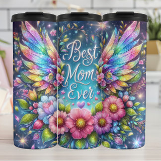 Best Mum: Angel Wings, Floral Tribute Thermal Tumbler