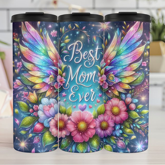 Best Mum: Angel Wings, Floral Tribute Thermal Tumbler (Creator Uploaded)
