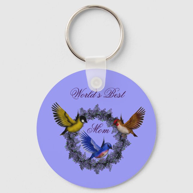Best Mum Birds On Flower Wreath Key Ring (Front)