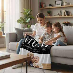 Best mum black and white 4 photo  fleece blanket