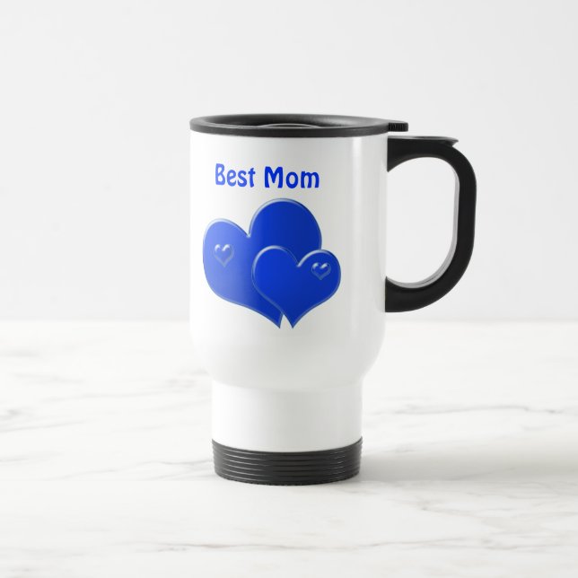 Best Mum, blue hearts Travel Mug (Right)