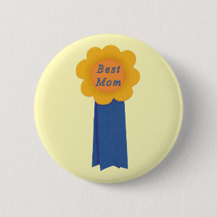 Best Mum Blue Ribbon Yellow Flower Reward Button