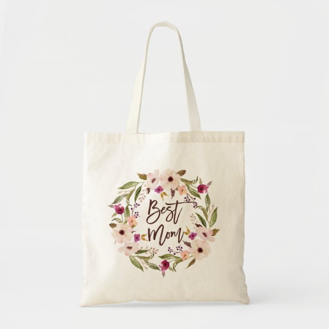 Best Mum | Bohemian Watercolor Floral Wreath Bag (Front)
