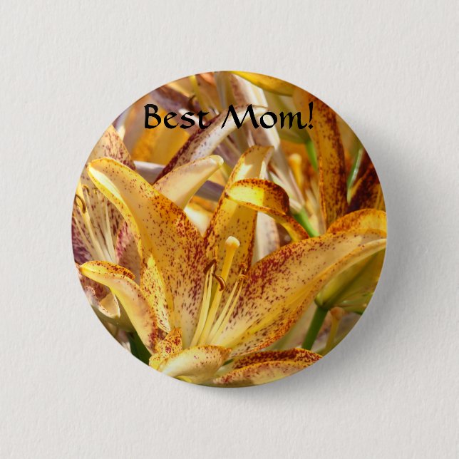 Best Mum! button Orange Lily Flowers Lilies (Front)
