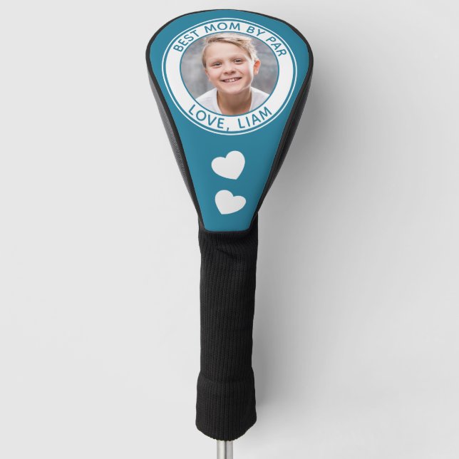 Best Mum By Par Custom Photo Name Hearts Golf Head Cover (Front)