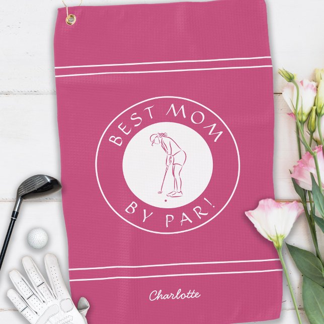Best Mum By Par Elegant Golfer Funny Pink Girly Golf Towel (Creator Uploaded)
