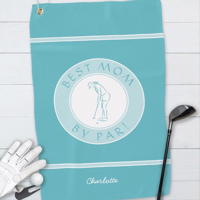 Best Mum By Par Elegant Sports Golfer Female Teal  Golf Towel (Best Mom By Par Elegant Sports Golfer Female Teal Golf Towel)