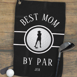 Best Mum By Par Golf Quote Monogram Black & White  Golf Towel