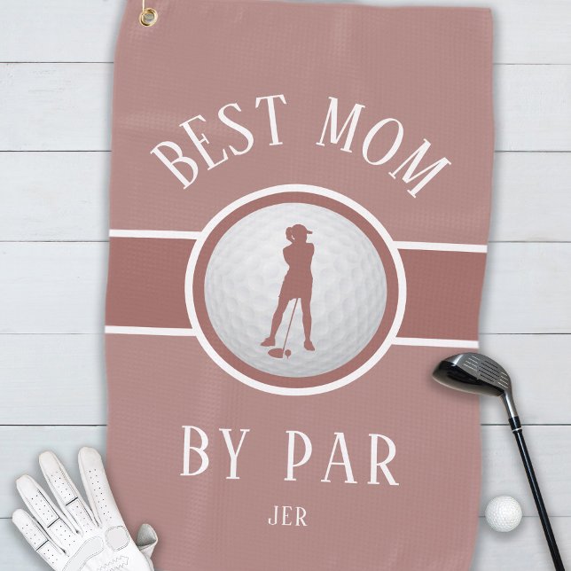 Best Mum By Par Golf Quote Monogram Pink Blush Golf Towel (Creator Uploaded)