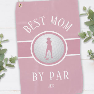 Best Mum By Par Golf Quote Monogram Pink & White Towel