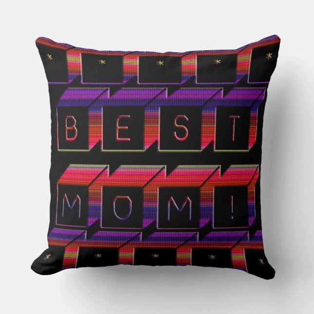 Best Mum Coloured Blocks & Black Background Cushion (Front)