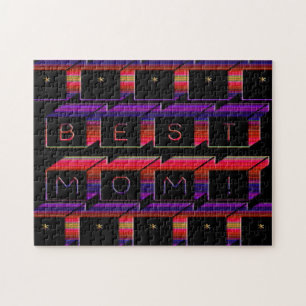 Best Mum Coloured Blocks & Black Background Jigsaw Puzzle