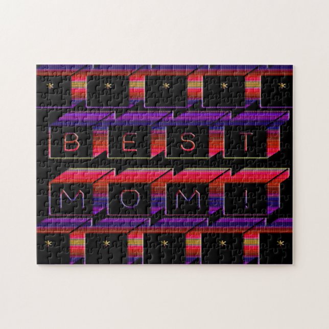 Best Mum Coloured Blocks & Black Background Jigsaw Puzzle (Horizontal)