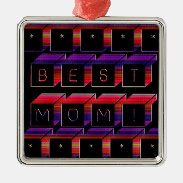 Best Mum Coloured Blocks & Black Background Metal Tree Decoration (Front)