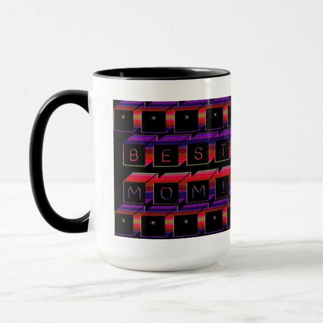 Best Mum Coloured Blocks & Black Background Mug (Left)