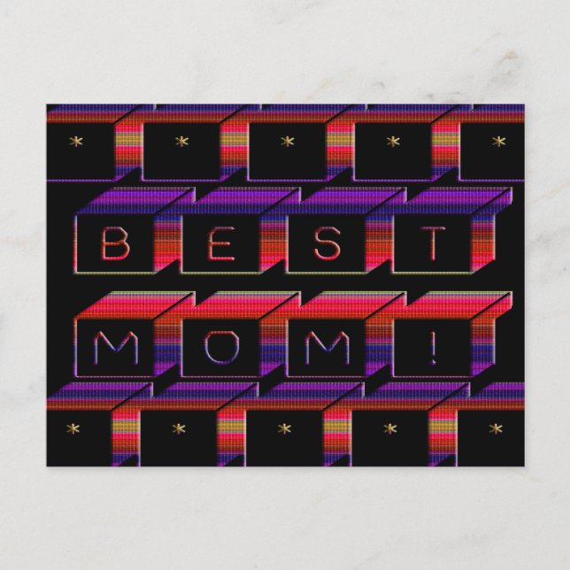 Best Mum Coloured Blocks & Black Background Postcard (Front)