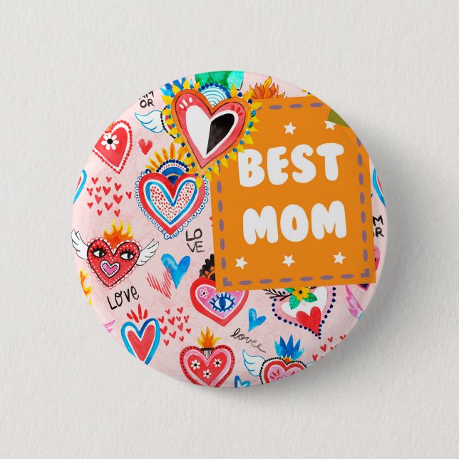 Best Mum Colourful Mexican Hearts Mother's Day 6 Cm Round Badge (Front)