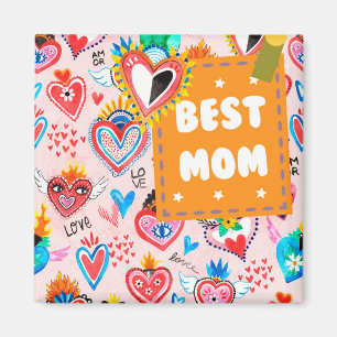 Best Mum Colourful Mexican Hearts Mother's Day Magnet