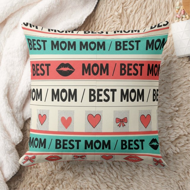 Best Mum Comic Hearts Retro Graphic Cushion (Blanket)