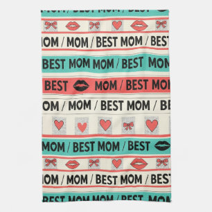 Best Mum Comic Hearts Retro Graphic Tea Towel
