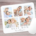 Best Mum Custom Photo Collage Mouse Pad<br><div class="desc">This simple and elegant boho-inspired mouse pad is a perfect way to celebrate Mum. The design features space for five photos, with "Best Mum" displayed underneath in a classic serif font. In soft script, there's room to add "Love, the Kids' Names, " just the names, or even a second line...</div>
