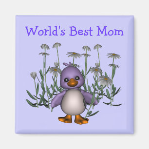 Best Mum Cute Bird Daisies Flower Magnet