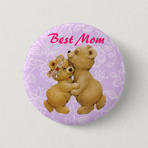 Best Mum Cute Mothers Day Dancing Teddy Bears 6 Cm Round Badge
