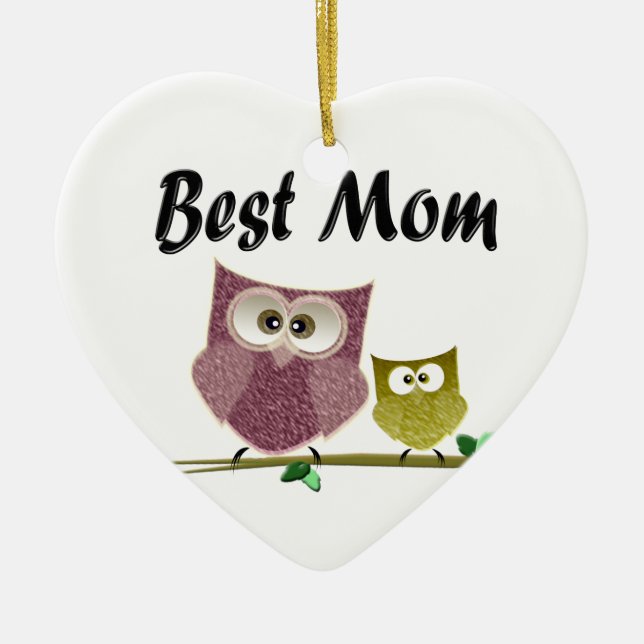 Best Mum cute Owls art Ceramic Tree Decoration (Front)