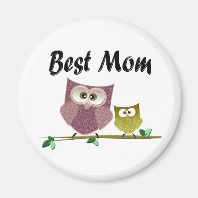 Best Mum, cute Owls art Magnet (Front)