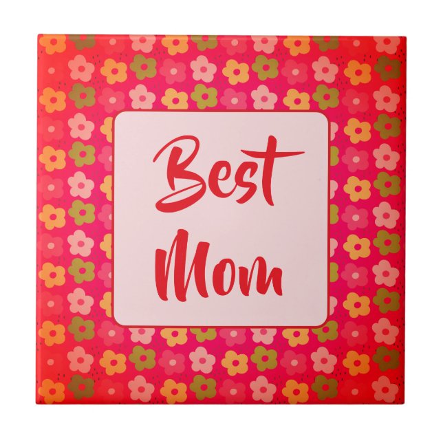 Best Mum Cute Red Pink Floral Pattern  Tile (Front)