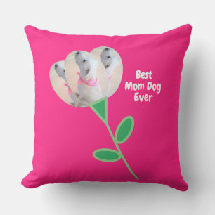 Best Mum Cute White Puppy Dog Flower Hot Pink  Cushion