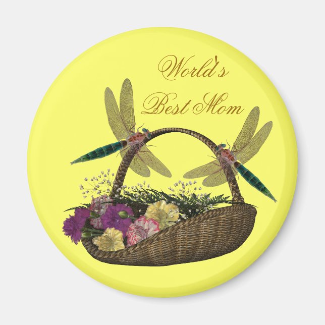 Best Mum Dragonflies Flower Basket Magnet (Front)