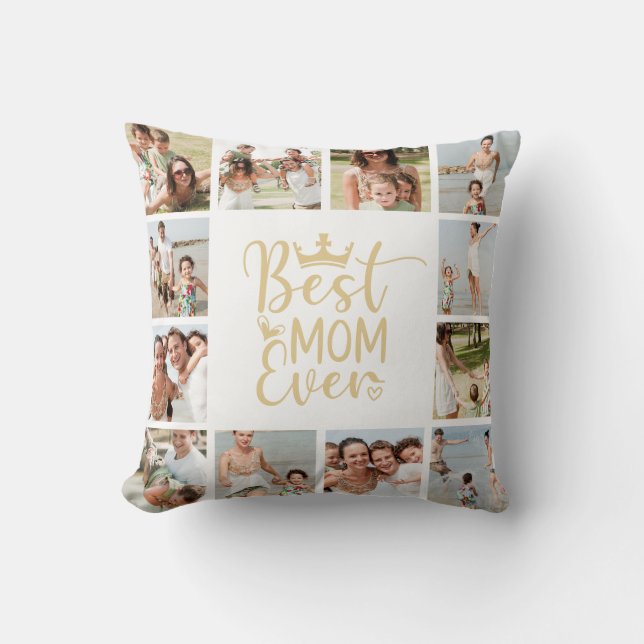 Best Mum Ever 12 Photo Collage Throw Pillow (Front)
