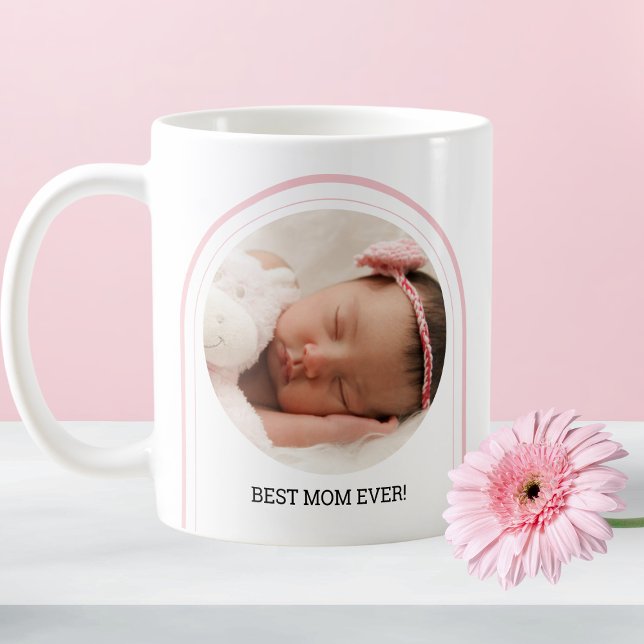 Best Mum Ever 2 Photo Pink Modern Arch Baby Name Coffee Mug (Best Mom Ever 2 Photo Pink Modern Arch Baby Name Coffee Mug)