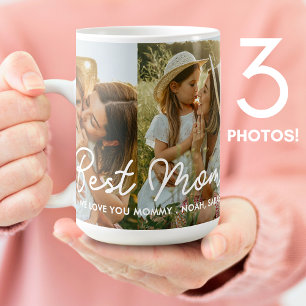 Best Mum Ever 3 Photo Collage Mother's Day Hearts Coffee Mug