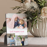 Best Mum Ever 3 Photo Cute Heart Typography Plaque<br><div class="desc">Personalised 3 photo plaque gift for the best mum ever, which you can personalise with your custom message, such as I love you and your name. The photo template will display your pictures in a small photo collage of 2x landscape and 1x portrait pictures. Best Mum Ever is lettered in...</div>