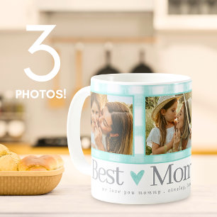 Best Mum Ever 3 Photo Gingham Hearts Mother's Day Coffee Mug