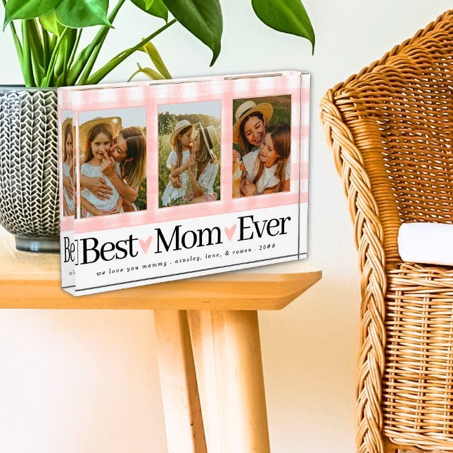 Best Mum Ever 3 Photo Mothers Day Gingham Hearts Block (Creator Uploaded)