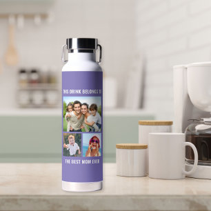 Best Mum Ever 3 Photo Purple Water Bottle
