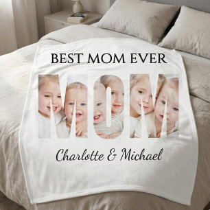Best Mum Ever 3 Photos Cutout Letters  Fleece Blanket