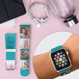 Best Mum Ever 4 Photo Skinny Font Peacock White Apple Watch Band