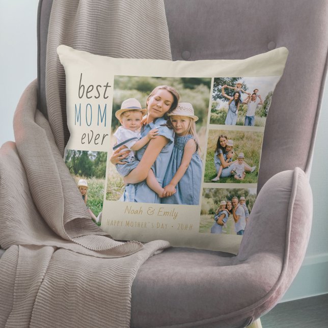 Best Mum Ever 5 Photo Collage Custom Stone Cushion (Creator Uploaded)