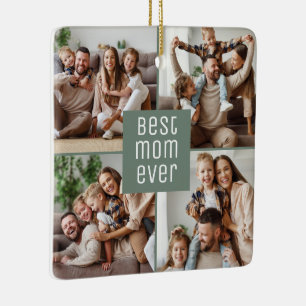 Best Mum Ever 5 Photos Sage Green Mother's Day Ceramic Ornament