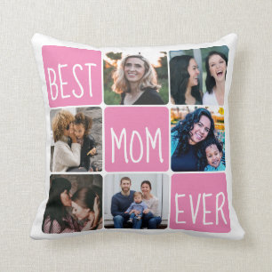 Best Mum Ever 6 Photo Collage Mother's Day Pink Cushion