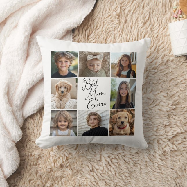 Best Mum Ever 8 Photo Collage Throw Pillow (Blanket)