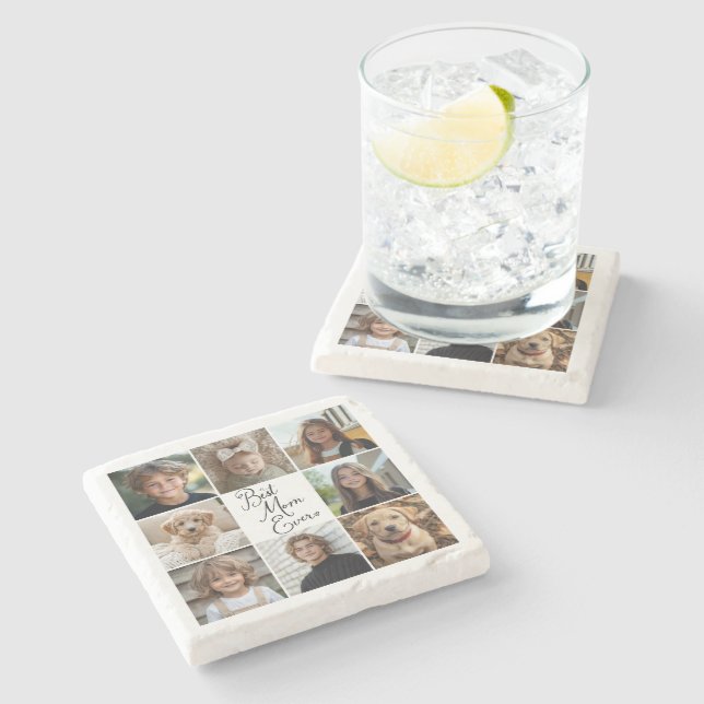 Best Mum Ever 8 Photo Collage Throw Pillow Stone Coaster (Side)