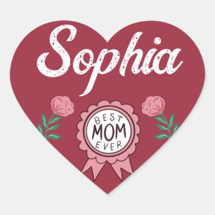 Best Mum Ever Badge Pink Floral Name Typography Heart Sticker