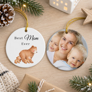Best Mum Ever Bear Cubs Family Photo Ceramic Tree Decoration