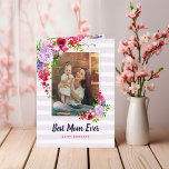 Best Mum Ever Birthday Photo Greeting Card for Mum<br><div class="desc">Affordable custom printed birthday card personalised with your photo and text. This pretty feminine design features a pastel purple watercolor stripe background and watercolor floral border around your custom photo. Use the design tools to add more photos, edit the text with your own special message and customise the fonts and...</div>